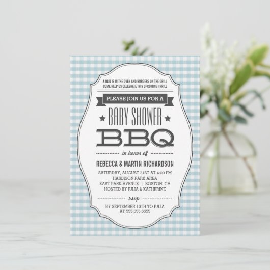 Koppelingen BBQ Boy Baby Shower-uitnodigingen Kaart (Staand voorkant)