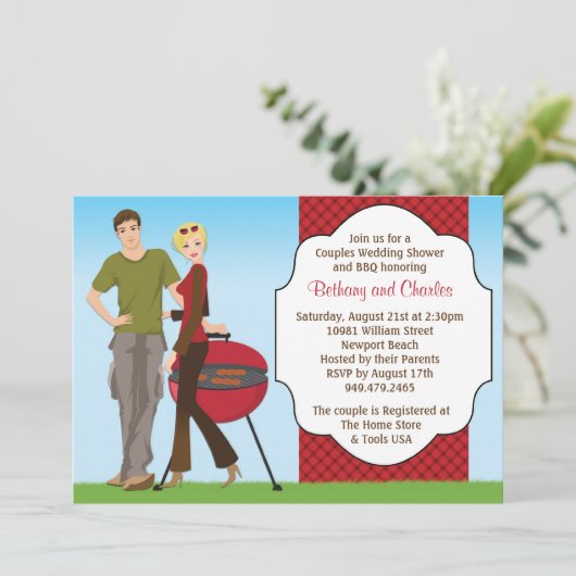 Koppelingen BBQ Wedding Shower Uitnodiging (Staand voorkant)