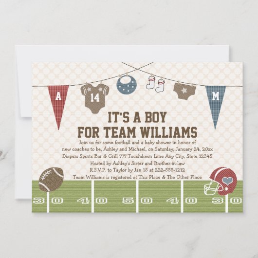 Koppelingen Football baby Shower Invitations Red Kaart (Voorkant)