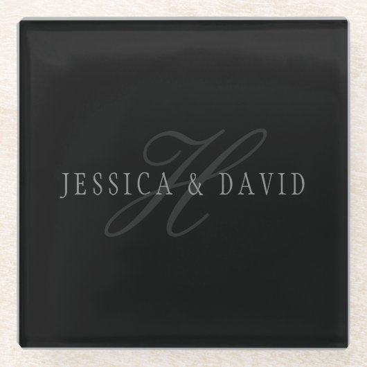 Koppelingen Namen en Naam monogram Glazen Onderzetter (Voorkant)