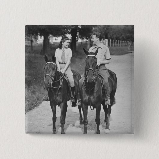 Koppelpaarden Vierkante Button 5,1 Cm (Voorkant)