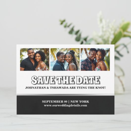 Koppels 3 foto bewerkbaar opslaan van de datum bru kaart (Staand voorkant)