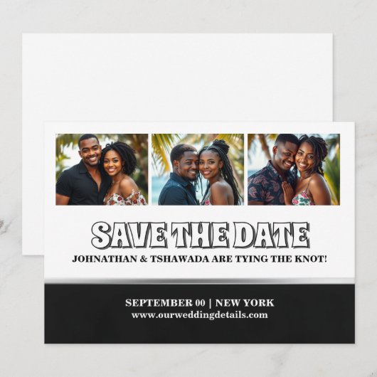 Koppels 3 foto bewerkbaar opslaan van de datum bru kaart (Voorkant / Achterkant)