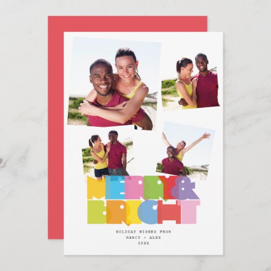 Koppels 4 fotocollage Vrolijk en helder Kerstmis Feestdagenkaart (Voorkant / Achterkant)