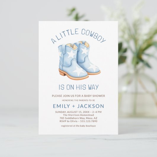 Koppels Alles in Een Kleine Cowboy Baby shower Kaart (Staand voorkant)