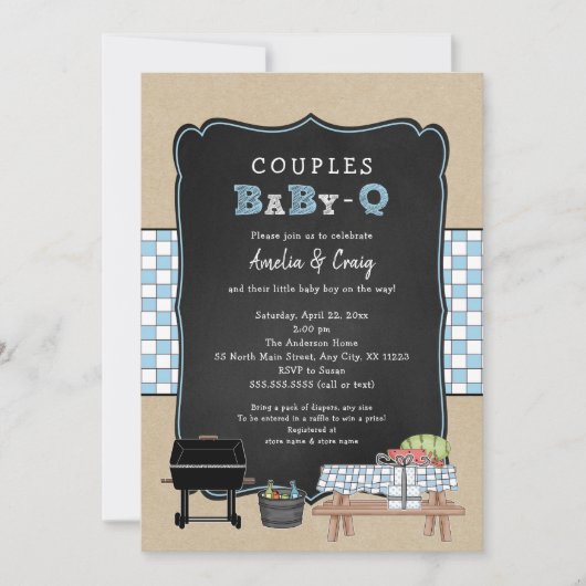 Koppels Baby Q, jongen BBQ baby shower Kaart (Voorkant)