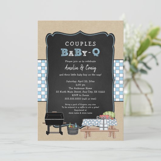 Koppels Baby Q, jongen BBQ baby shower Kaart (Staand voorkant)