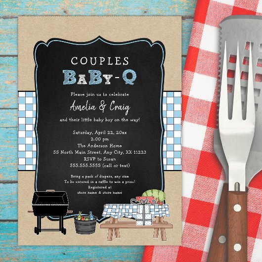 Koppels Baby Q, jongen BBQ baby shower Kaart