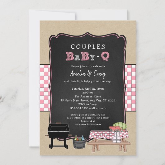 Koppels Baby Q, meisje BBQ baby shower Kaart (Voorkant)