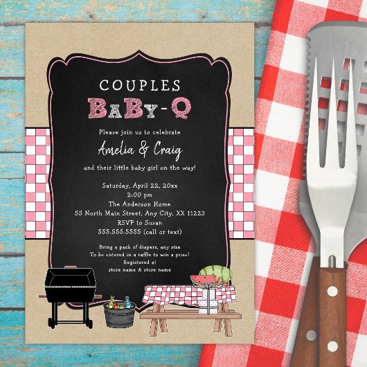 Koppels Baby Q, meisje BBQ baby shower Kaart