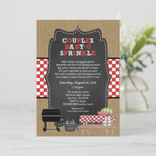 Koppels Baby Q Sprinkle uitnodiging, neutraal gesl Kaart (Staand voorkant)