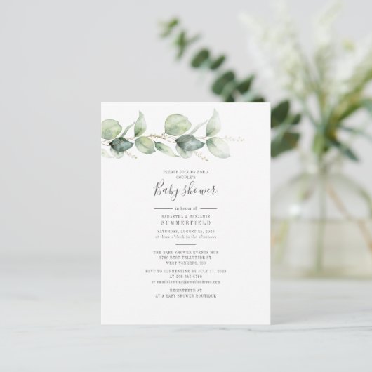 Koppels Baby shower Eucalyptus Greenery Leaves Uitnodiging Briefkaart (Staand voorkant)