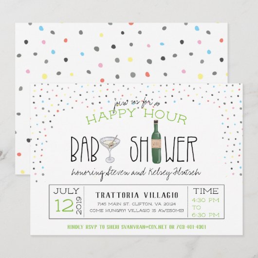 Koppels Baby Shower | Happy Hour Kaart (Voorkant / Achterkant)