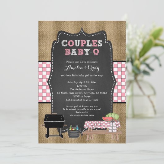 Koppels Baby shower, meisje baby-q, achtertuin BBQ Kaart (Staand voorkant)