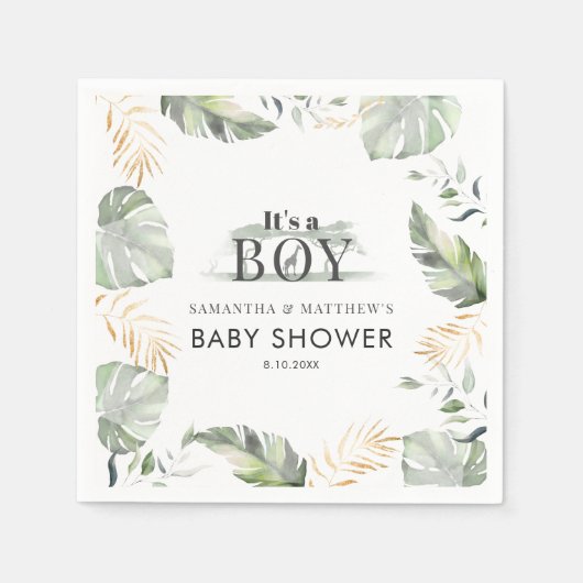 Koppels Baby shower Oerwoud Dier Botanisch papier Servet (Voorkant)