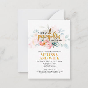 Koppels Baby Shower Pompoen Waterverf Bloemen Notitiekaartje
