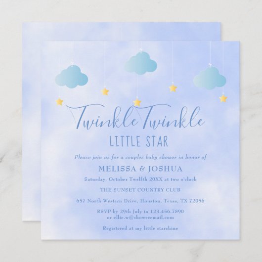 Koppels Baby shower Twinkle Twinkle Little Star Kaart (Voorkant / Achterkant)