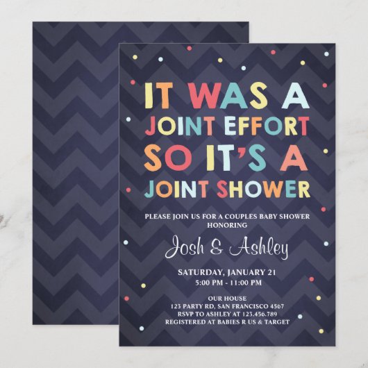 Koppels Baby shower uitnodiging Coed Shower Joint (Voorkant / Achterkant)