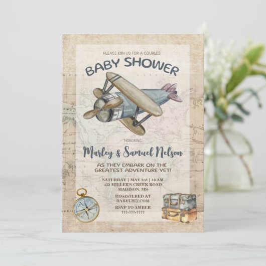 Koppels Baby shower uitnodiging grootste avontuur (Staand voorkant)