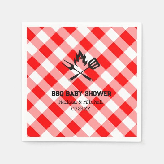 Koppels BBQ baby shower rood plaid gingham Servet (Voorkant)