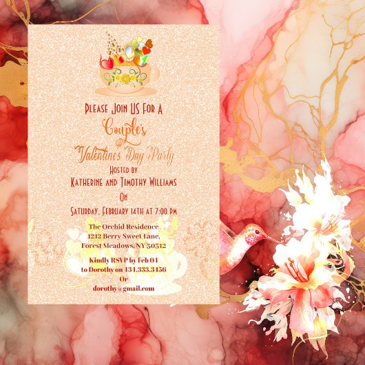 Koppels Bloemenharten Teacup Valentijnsdag Party Kaart