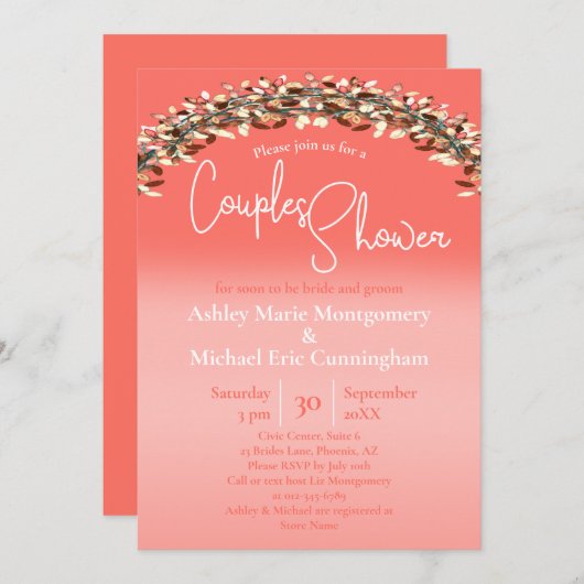 Koppels Bruiloft Douche Chic Living Coral Ombre Kaart (Voorkant / Achterkant)