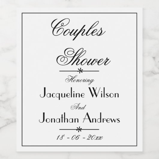 Koppels Bruiloft Douche Namen Script Eenvoudig Ele Wijn Etiket (Enkel label)