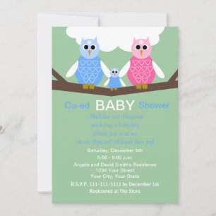 Koppels Coed Boy Baby shower Uitnodiging Uilen