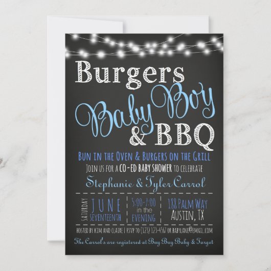 Koppels Coed Burger Baby Boy BBQ Douche Uitnodigin Kaart (Voorkant)