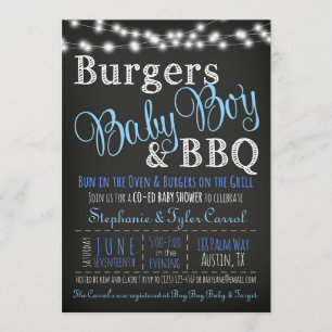 Koppels Coed Burger Baby Boy BBQ Shower Uitnodigin Kaart
