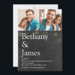 Koppels Definitie 2 Foto Chalkboard Kerstmis Feestdagenkaart<br><div class="desc">Deel uw definitie van wat het kerstvakantieseizoen voor u betekent met deze elegante,  boho-vakantiekaarten. Met uw speciale foto's en berichten in moderne typografie op gouden sneeuwvlokken op een krijtbordachtergrond. Ontworpen door Thisnotme©</div>