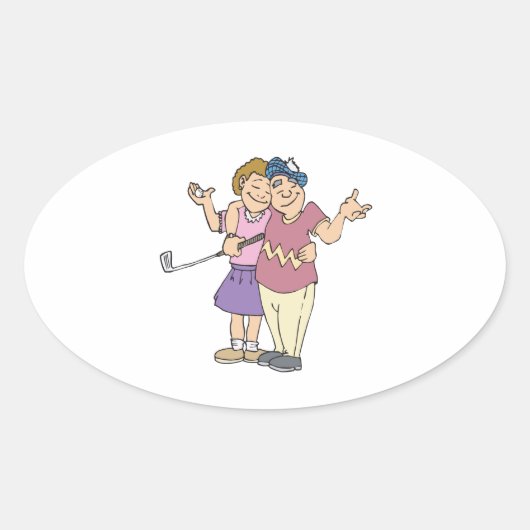 koppels die samen Golf blijven Ovale Sticker (Voorkant)