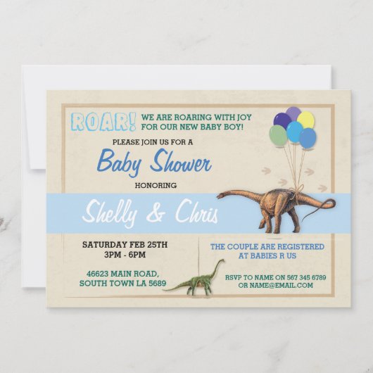 Koppels Dinosaur Baby shower Is Een Jongensblauw U Kaart (Voorkant)