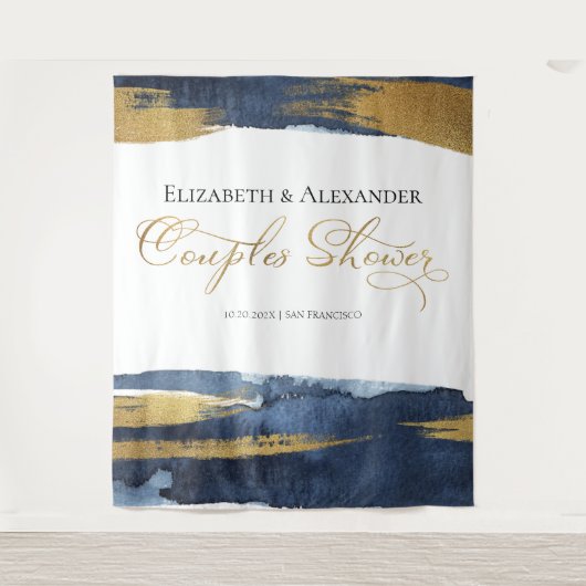 Koppels Douche Achtergrond | Blauwe Waterverf Abst Wandkleed (Voorkant)