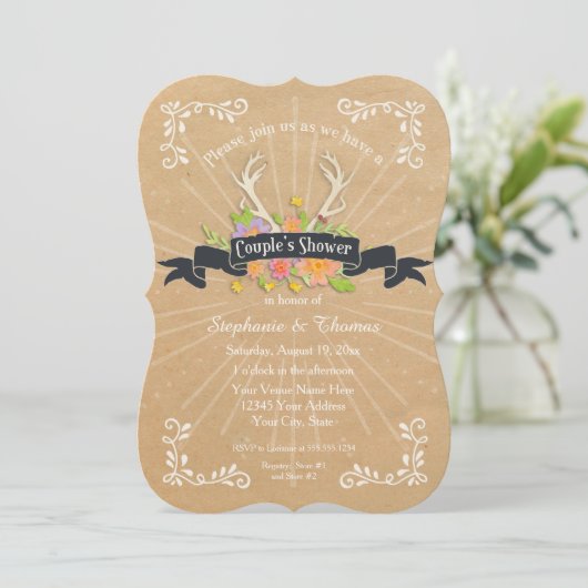 Koppels Douche Antler Wildflower Starburst Rustiek Kaart (Staand voorkant)