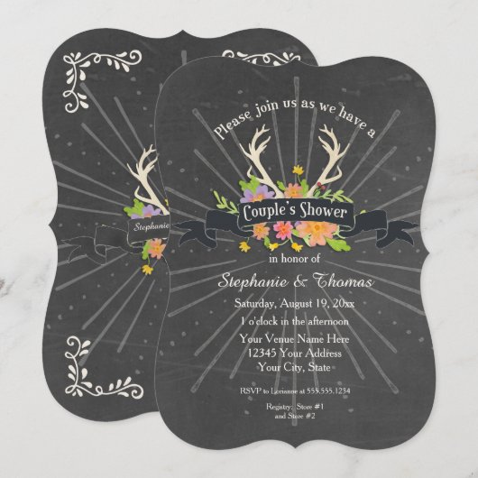 Koppels Douche Antler Wildflower Starburst Rustiek Kaart (Voorkant / Achterkant)