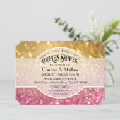 Koppels Douche Bokeh Film Ticket Stijl Goud Roze Kaart (Staand voorkant)