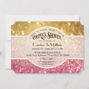 Koppels Douche Bokeh Film Ticket Stijl Goud Roze Kaart
