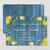 Koppels douche Citroenen en blauw hout Uitnodiging (Voorkant / Achterkant)