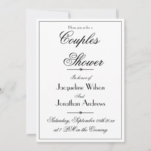 Koppels Douche Elegant Chique Wit Custom Kaart (Voorkant)