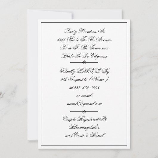 Koppels Douche Elegant Chique Wit Custom Kaart (Achterkant)