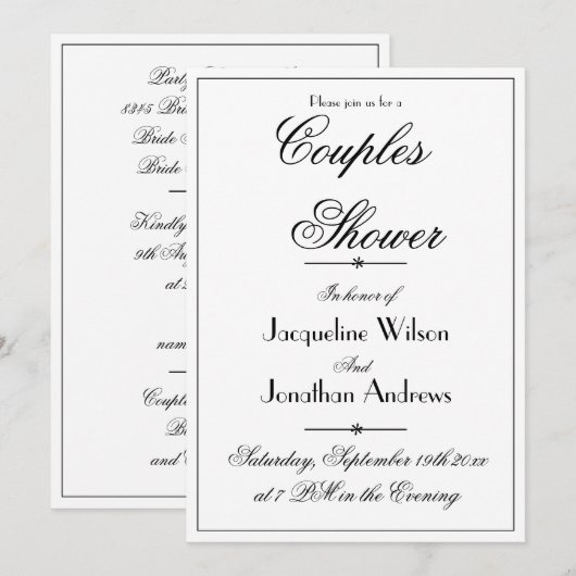 Koppels Douche Elegant Chique Wit Custom Kaart (Voorkant / Achterkant)