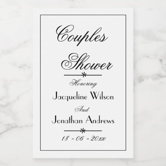 Koppels Douche Elegant Script Namen Schattig Mini Wijn Etiket (Enkel label)