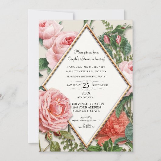 Koppels Douche Engels Bloemen Roos Goud Kaart (Voorkant)