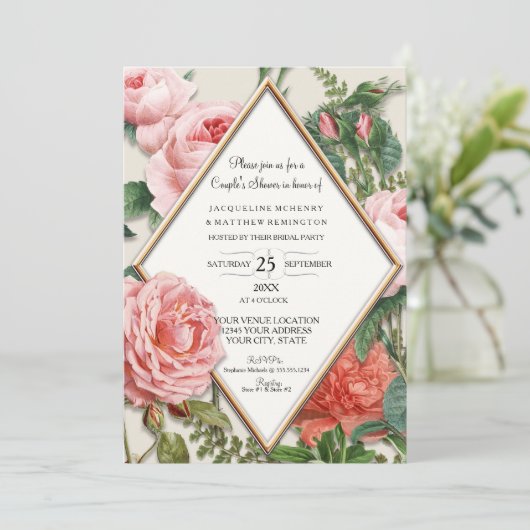 Koppels Douche Engels Bloemen Roos Goud Kaart (Staand voorkant)