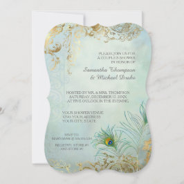 Koppels Douche Gouden Blad Peacock Veren Elegant Kaart