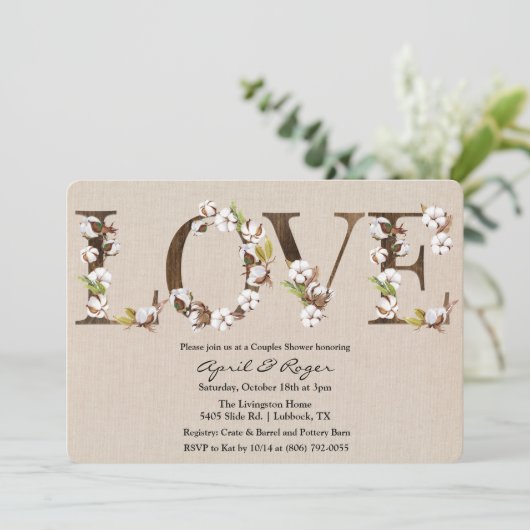 Koppels Douche Katoen Alfabet Uitnodiging (Staand voorkant)