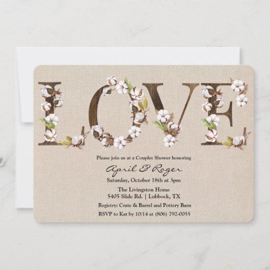 Koppels Douche Katoen Alfabet Uitnodiging (Voorkant)