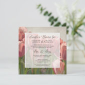 Koppels Douche Koraal Tulp Bloemen Houten Bruiloft Kaart (Staand voorkant)