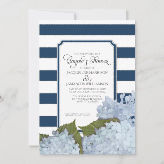 Koppels Douche Marine Blauwe Hydrangea Script Art  Kaart (Voorkant)